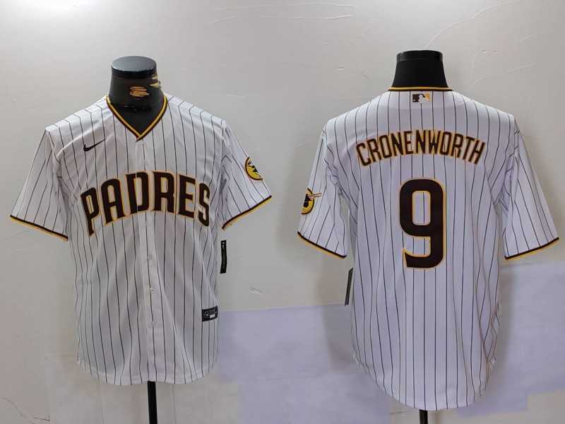 Men%27s San Diego Padres #9 Jake Cronenworth White Team Logo Stitched MLB Cool Base Nike Jersey